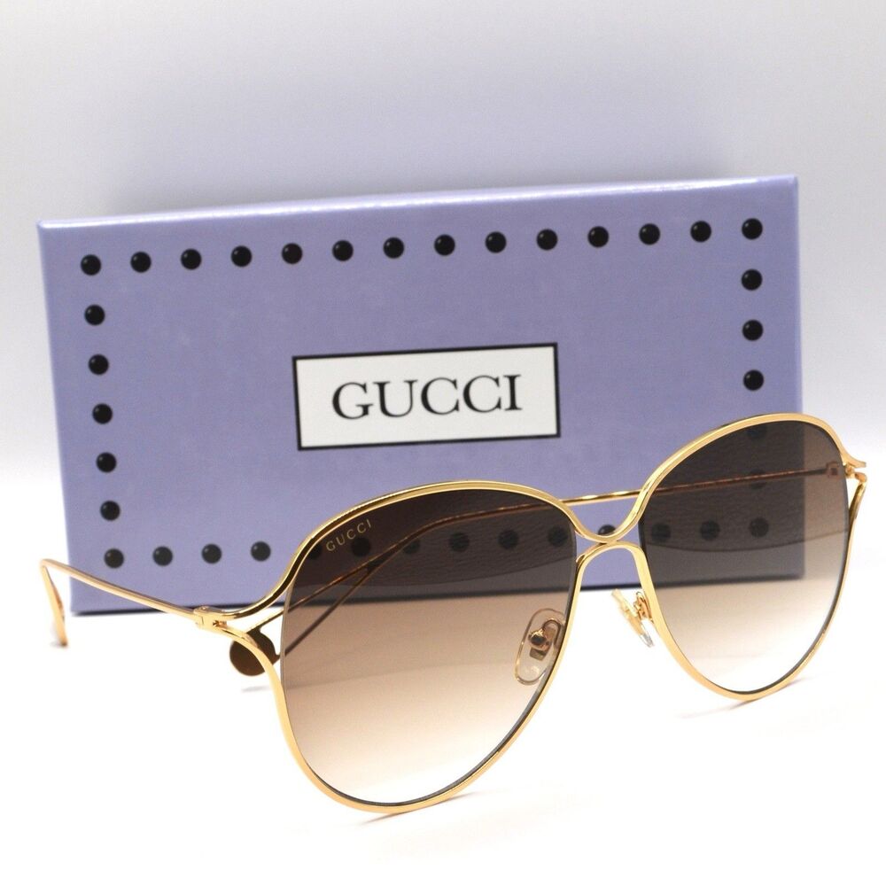 Gucci GG0256S Gold Oversized Sunglasses Brown Gradient New Lens Marks